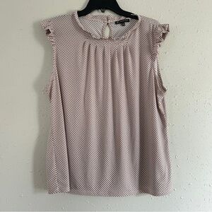 🦋 Adrianna Papell Pink Black Polka Dot Sleeveless Blouse Spring Casual XL